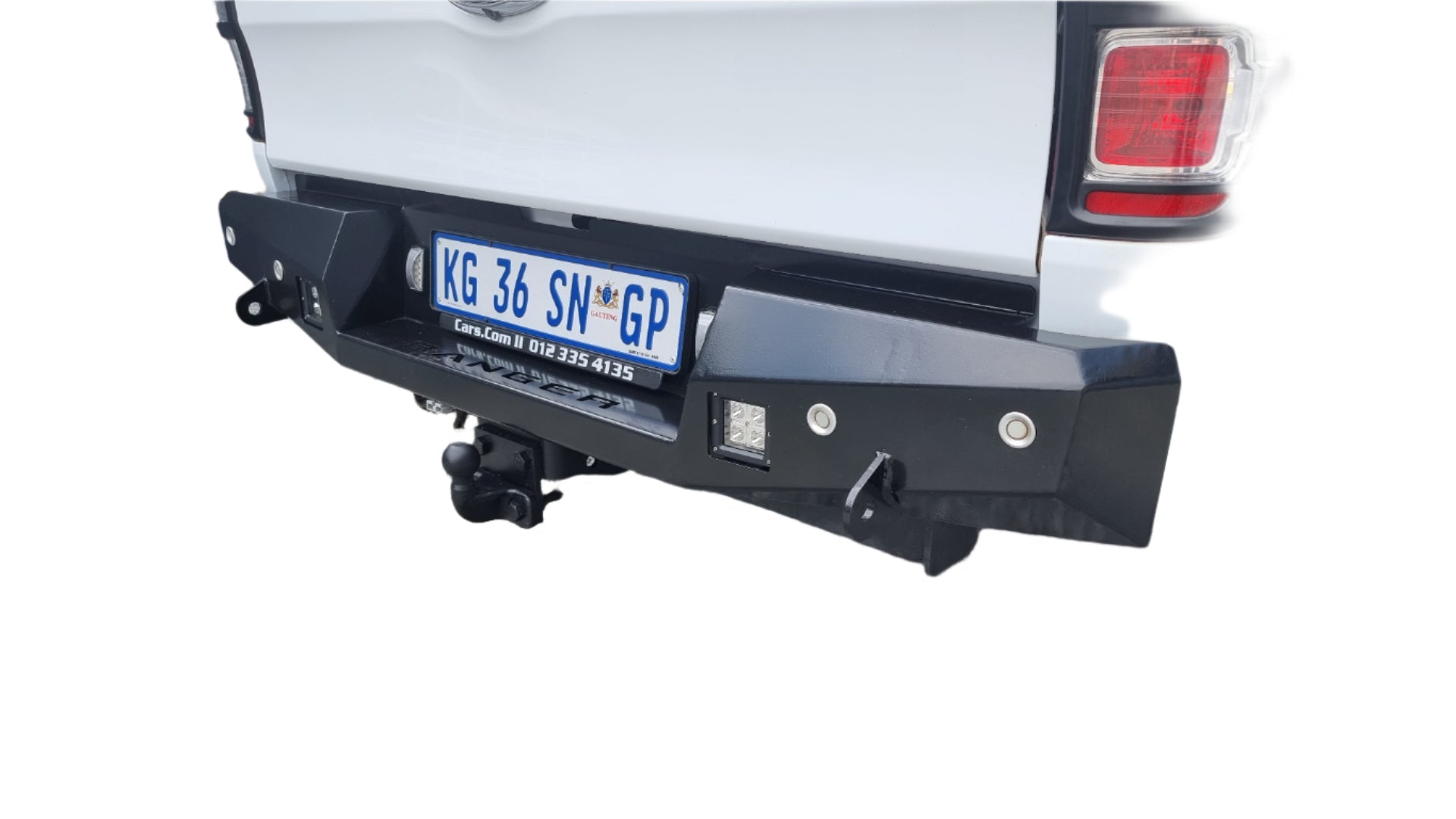 Ford Ranger T7 Heavy-Duty Rear Bumper: Steel, Recovery Hooks, LED Lights
