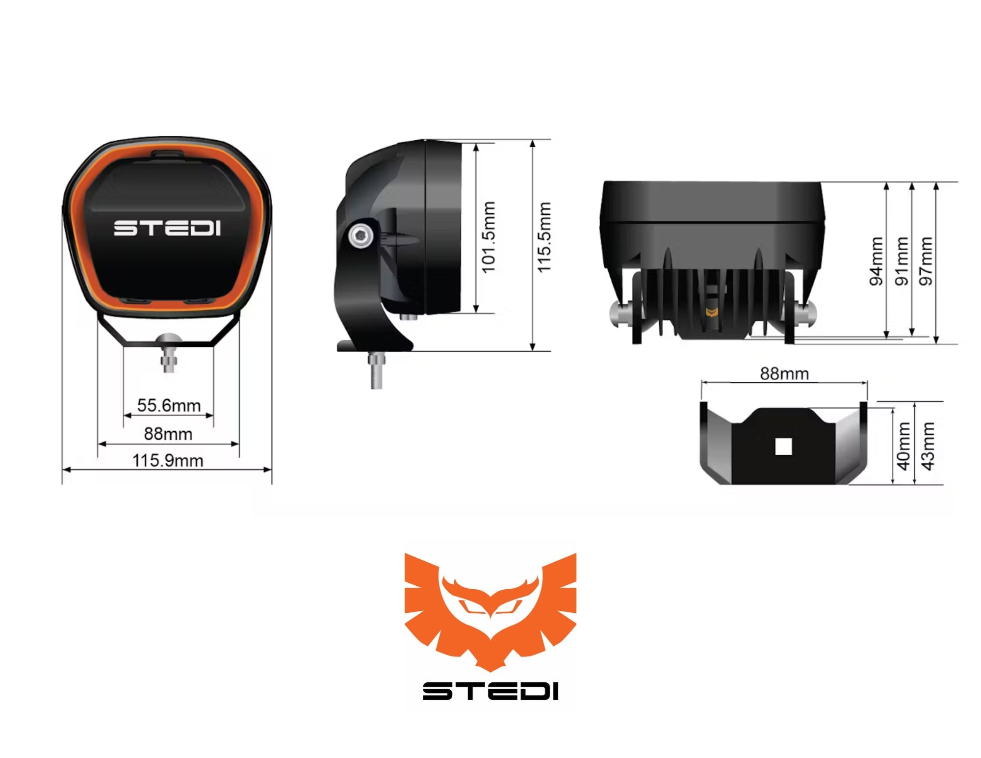 STEDI Type-X EVO Mini 4-Inch High-Performance LED Spot Driving Light