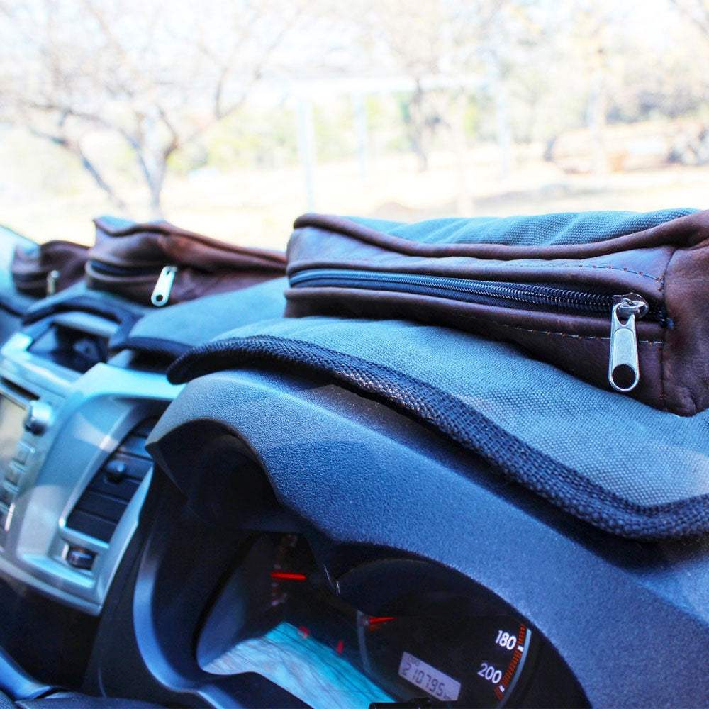 Premium Dual-Material Dash Cover: Genuine Leather & Canvas for Vehicle Protection