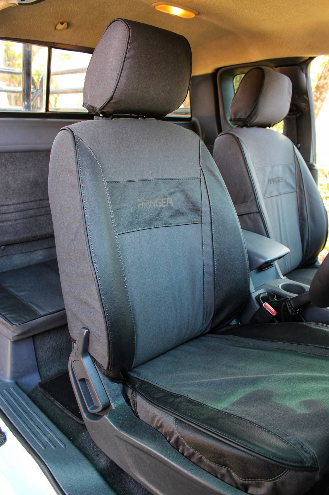 Premium Cotton Canvas Genuine Leather Vehicle Seat Covers by Bosveld Acc