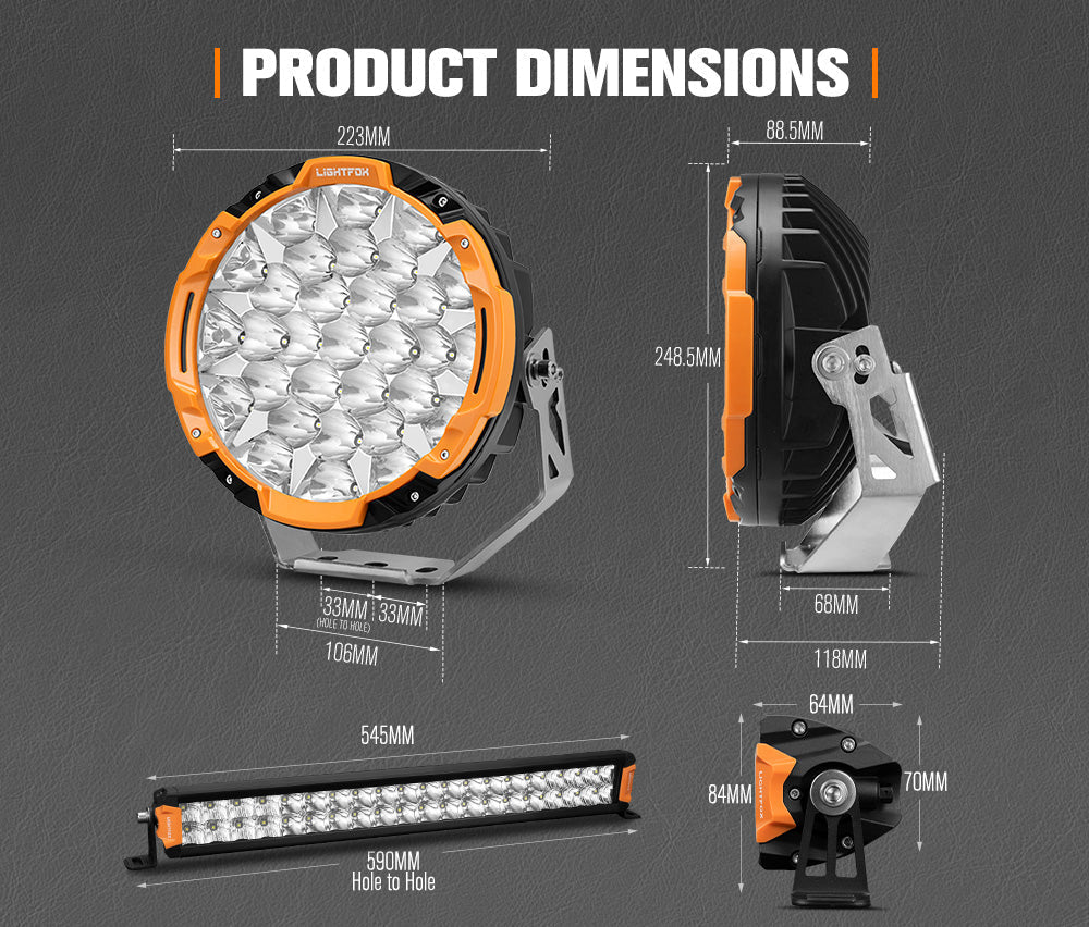 Lightfox Osram 9-inch LED Driving Lights, 20-inch Dual Row Bar Kit