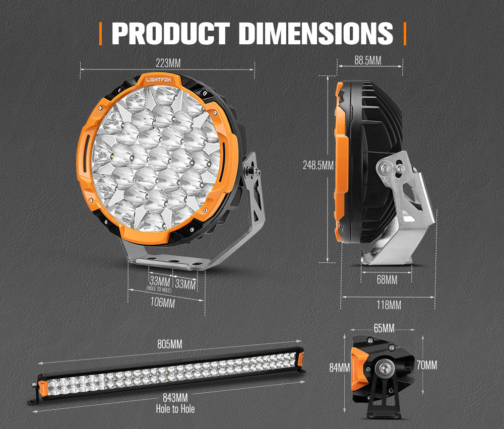 Lightfox Osram 9-Inch LED Driving Lights & 30-Inch Dual Row Light Bar Kit