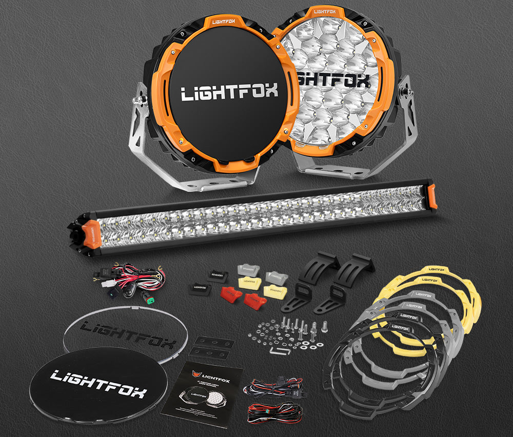 Lightfox Osram 9-Inch LED Driving Lights & 30-Inch Dual Row Light Bar Kit