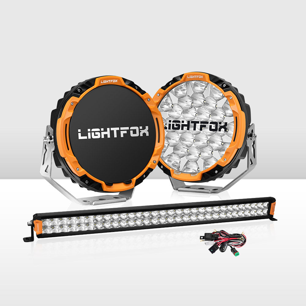 Lightfox Osram 9-Inch LED Driving Lights & 30-Inch Dual Row Light Bar Kit