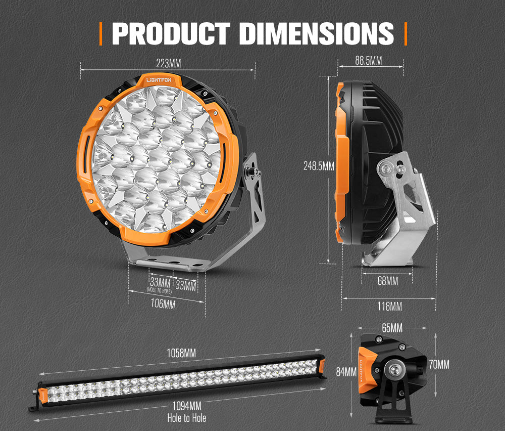 Lightfox Osram 9" LED Driving Lights, 40" Dual Row Light Bar Kit