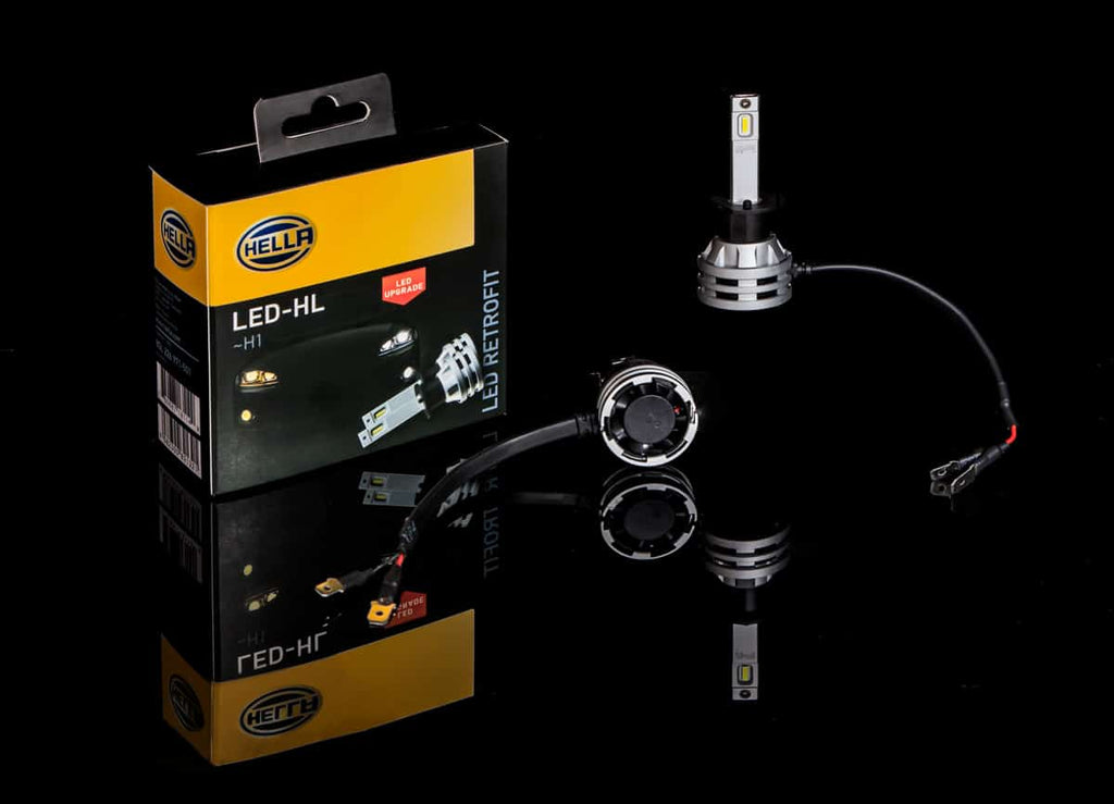 Hella H1 LED Retrofit Bulbs: Bright White Daylight Effect Headlight Upgrade Kit