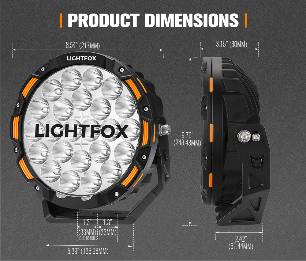 Powerful 9-Inch Lightfox LED Driving Lights: 20,200 Lumens, 3,781ft Beam