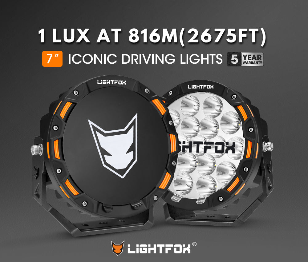 Lightfox 7-inch LED Driving Light 12,603 Lumens, IP68 Waterproof Off-Road Spotlights