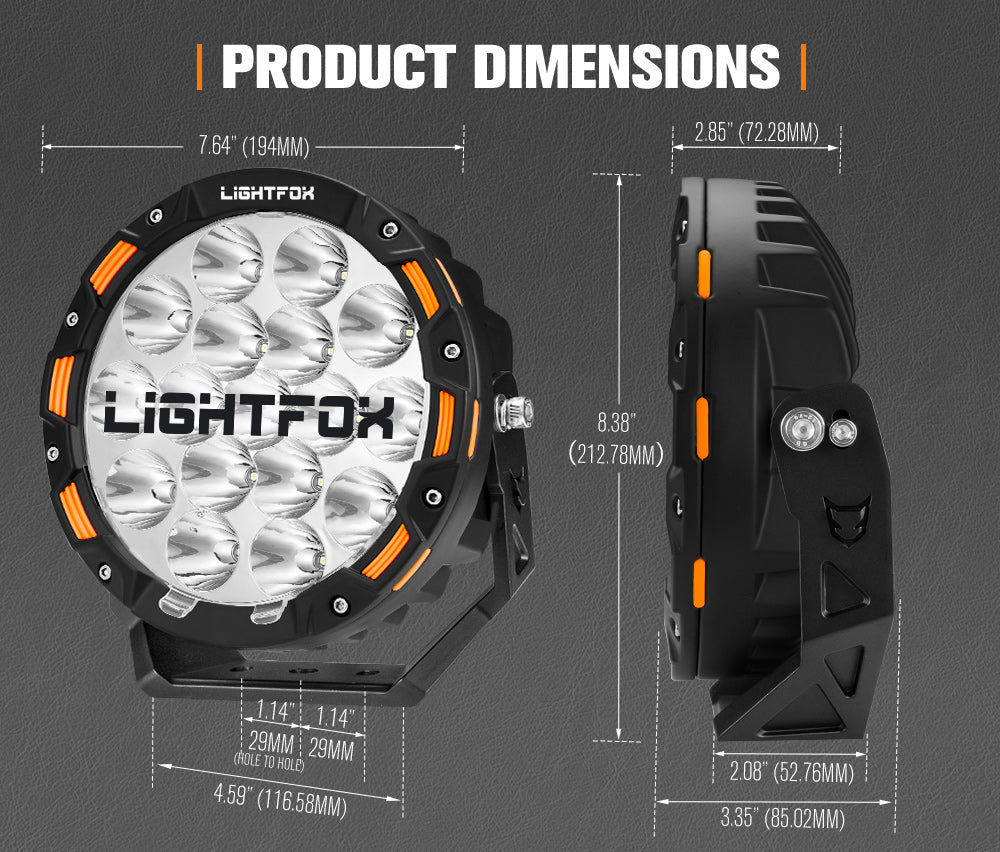 Lightfox 7-inch LED Driving Light 12,603 Lumens, IP68 Waterproof Off-Road Spotlights