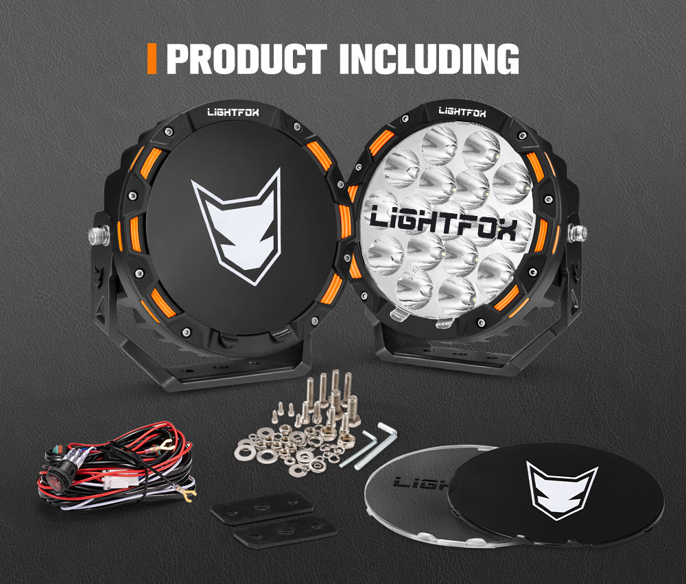 Lightfox 7-inch LED Driving Light 12,603 Lumens, IP68 Waterproof Off-Road Spotlights