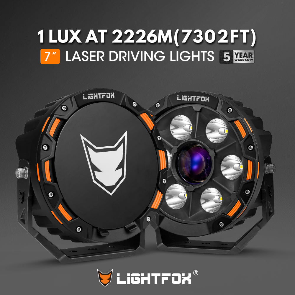 Lightfox 7-inch Laser LED Driving Lights: Extreme Range, Waterproof, Off-Road Performance