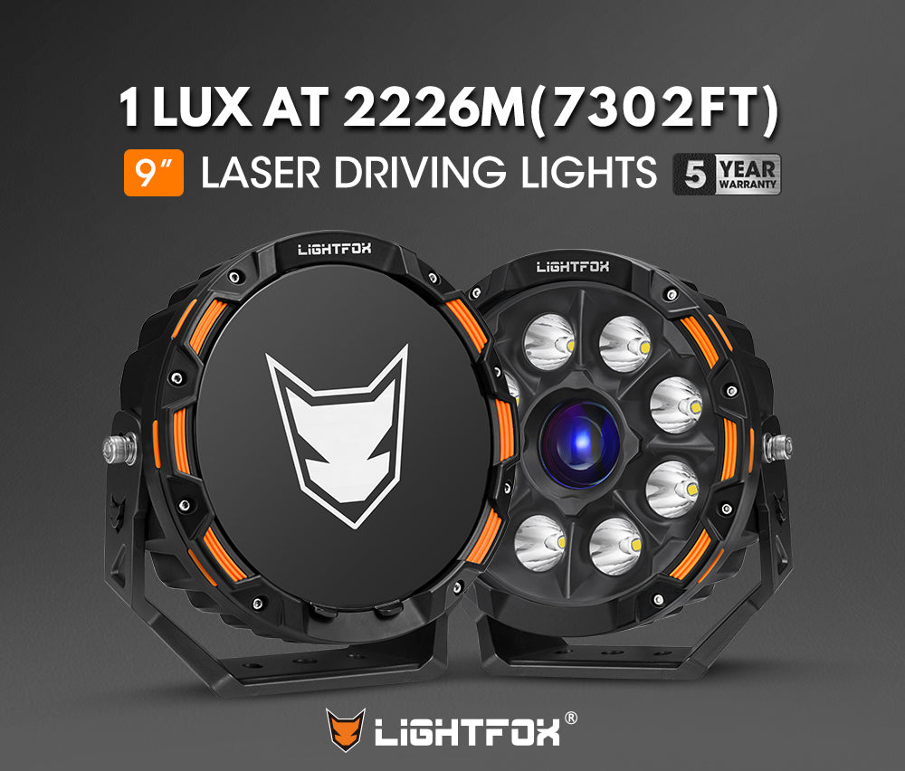 Lightfox 9-Inch Laser LED Driving Lights: 7,302ft Range, 15,046 Lumens, IP68