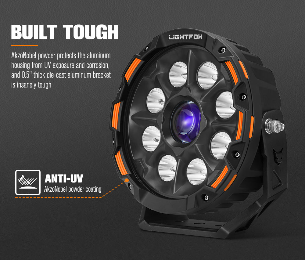 Lightfox 9-Inch Laser LED Driving Lights: 7,302ft Range, 15,046 Lumens, IP68