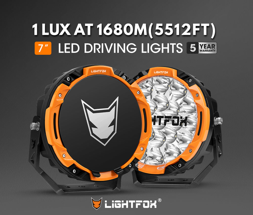 Lightfox 7-inch LED Driving Light: 13,600 Lumens, 5512ft Beam, IP68 Waterproof
