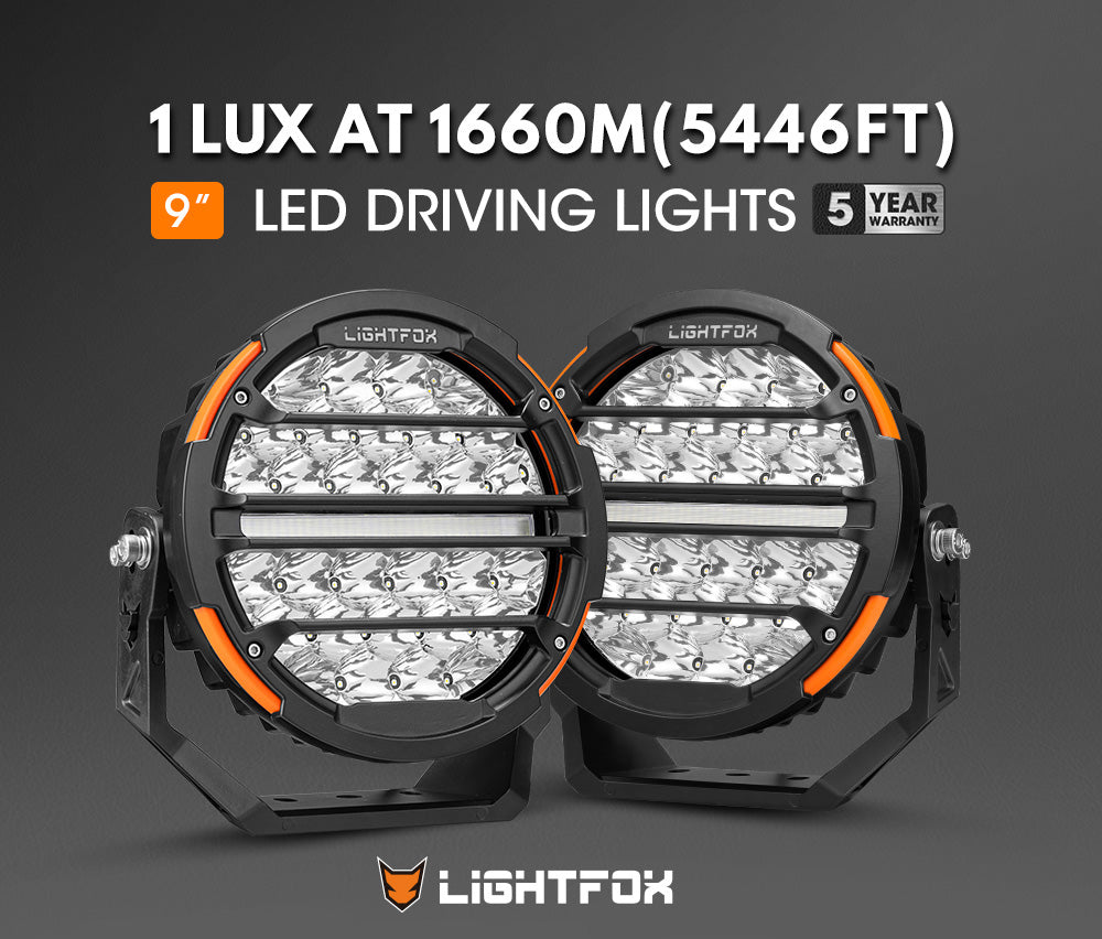 Lightfox 9-inch LED Driving Lights: Powerful Off-Road, IP68, Long-Range Beam