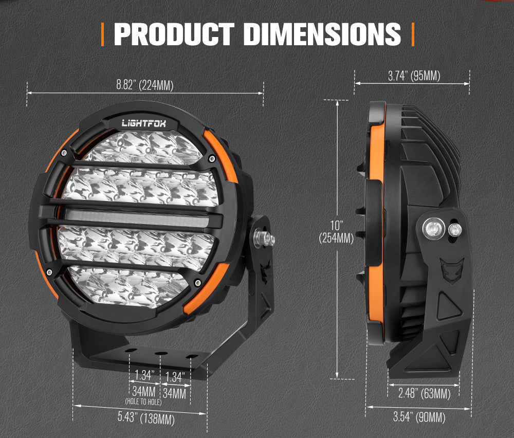 Lightfox 9-inch LED Driving Lights: Powerful Off-Road, IP68, Long-Range Beam