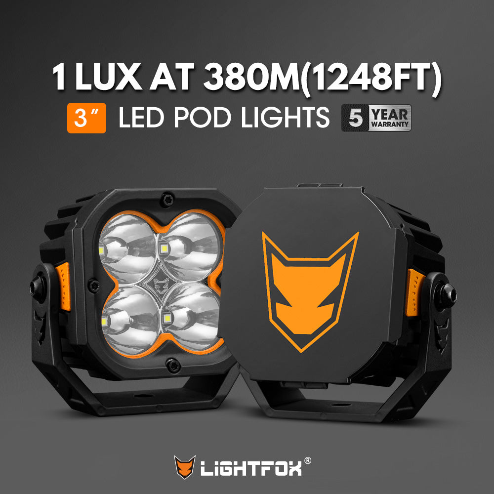 Lightfox Cygnus-4 3-inch LED Pod Lights: 3,834 Lumens, 1,248ft Spot Beam, IP68 Waterproof Off-Road Driving Pair