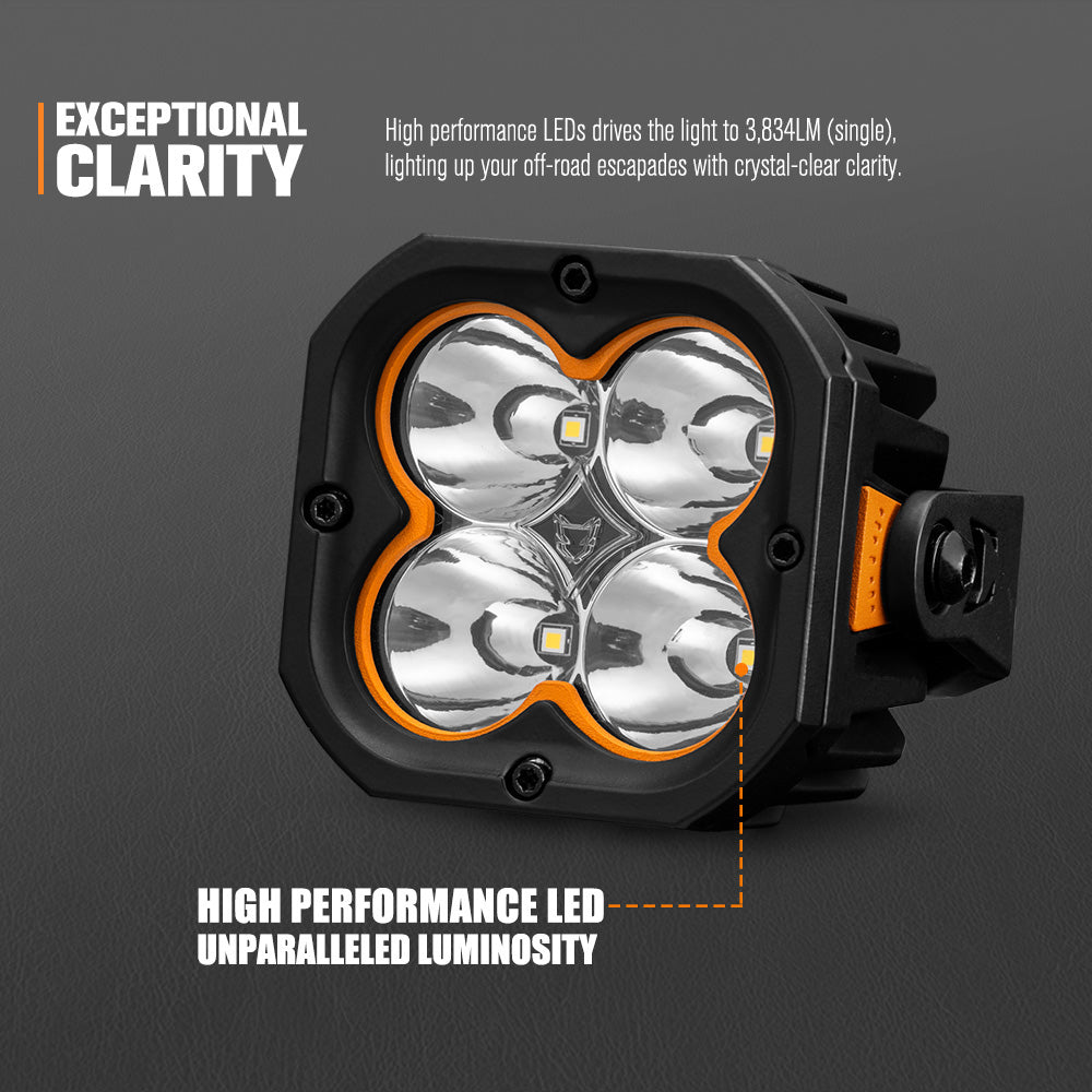Lightfox Cygnus-4 3-inch LED Pod Lights: 3,834 Lumens, 1,248ft Spot Beam, IP68 Waterproof Off-Road Driving Pair