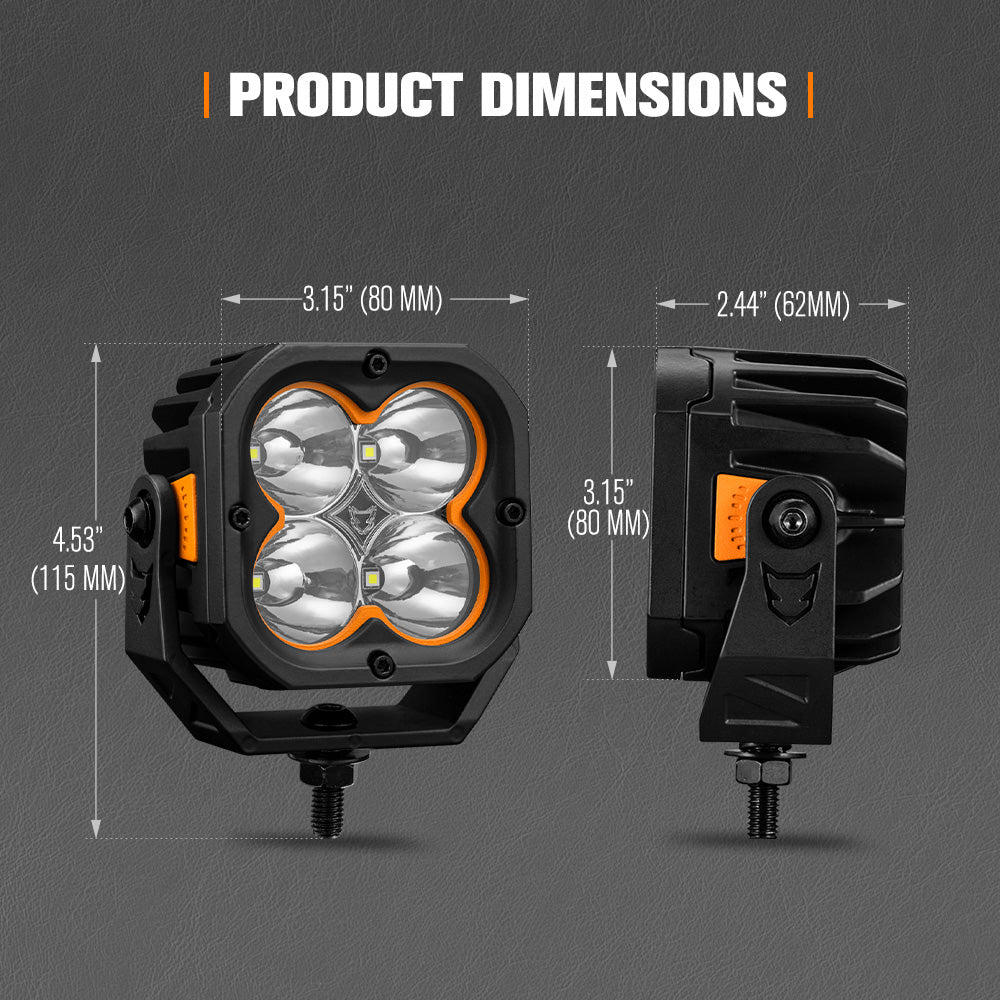 Lightfox Cygnus-4 3-inch LED Pod Lights: 3,834 Lumens, 1,248ft Spot Beam, IP68 Waterproof Off-Road Driving Pair