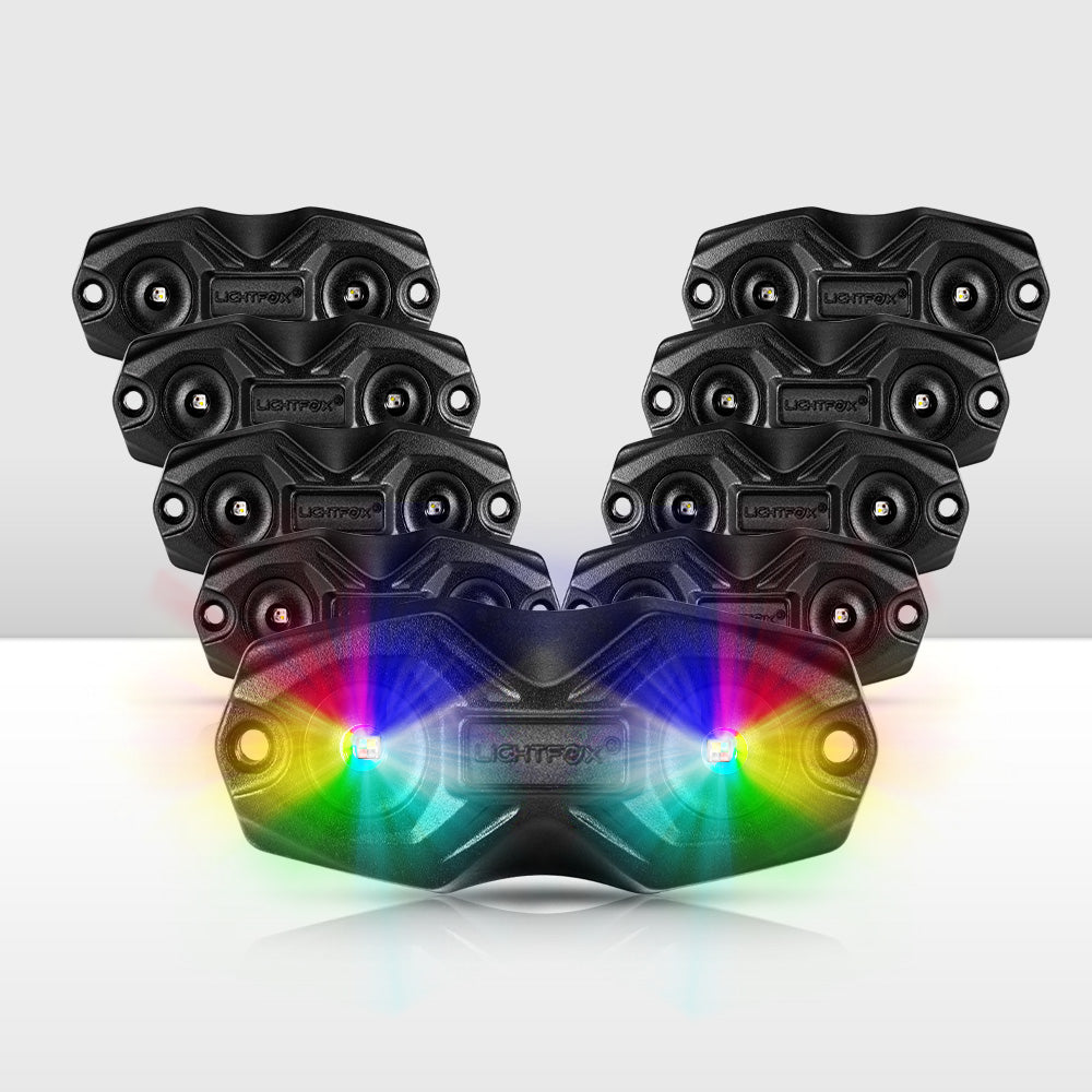 Lightfox RGBW LED Rock Lights 8-Pack: Ultimate Off-Road Vehicle Underglow Kit