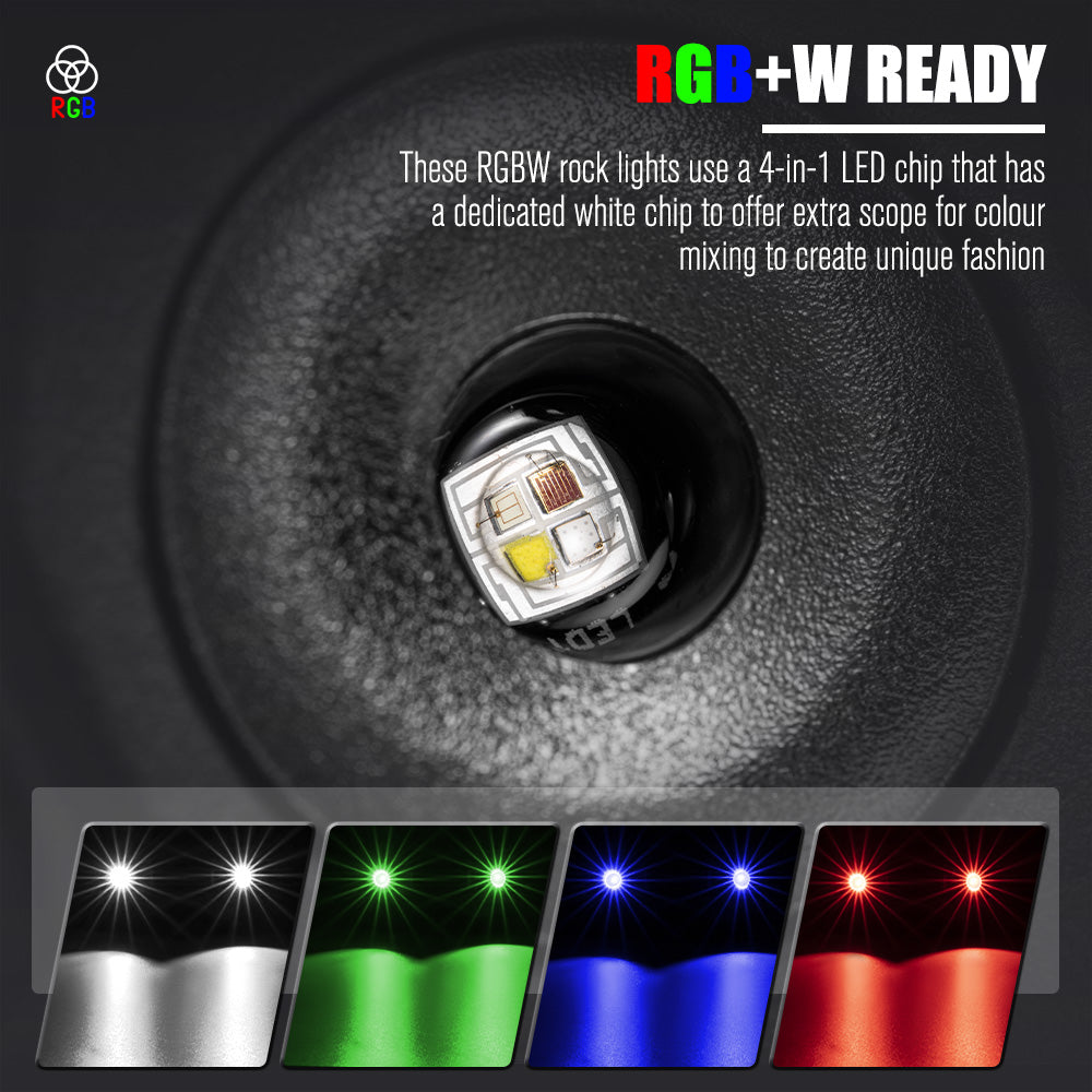 Lightfox RGBW LED Rock Lights 8-Pack: Ultimate Off-Road Vehicle Underglow Kit