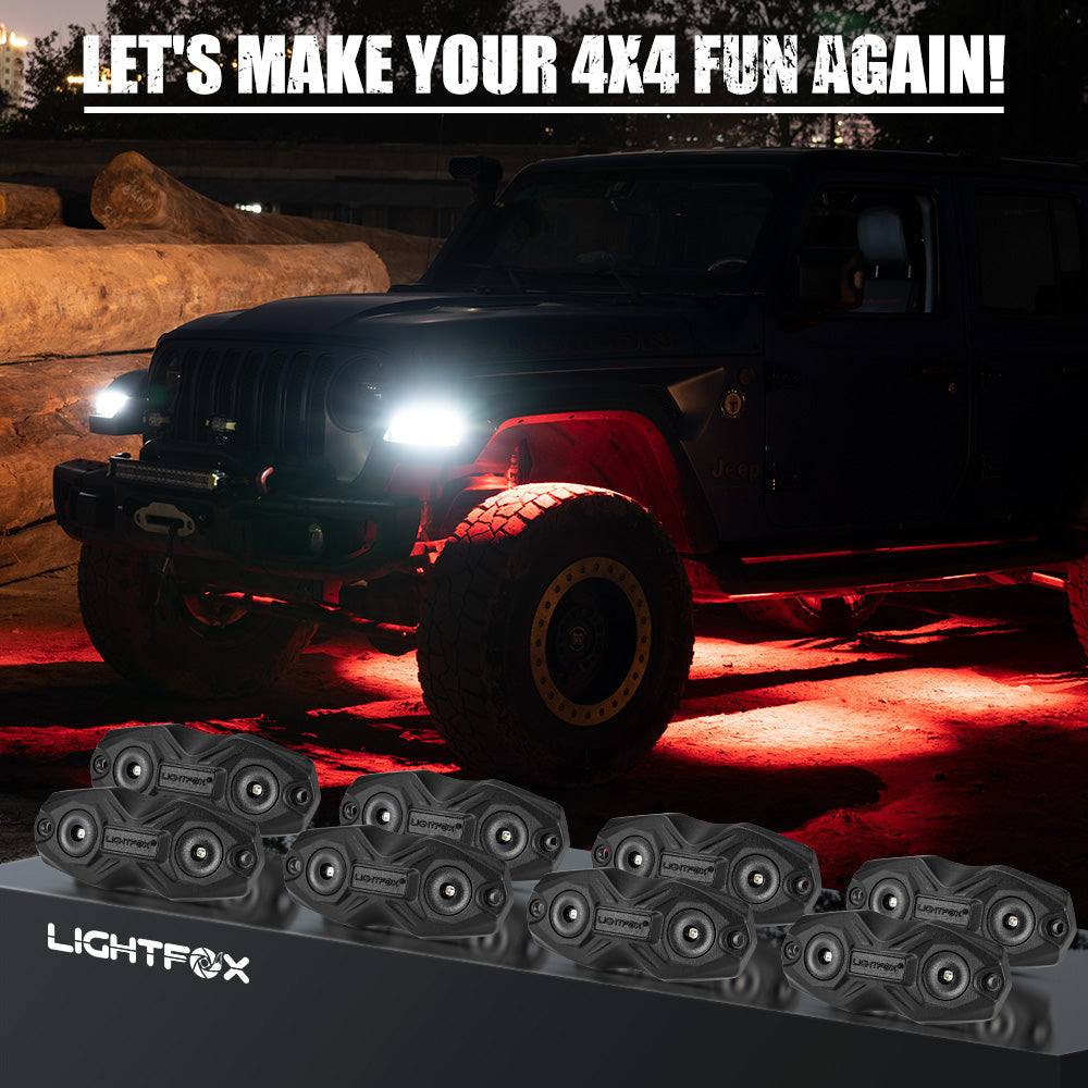 Lightfox RGBW LED Rock Lights 8-Pack: Ultimate Off-Road Vehicle Underglow Kit